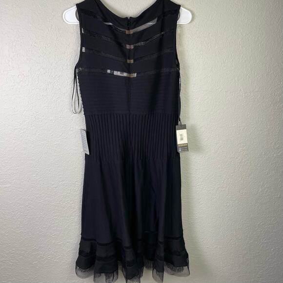 Tadashi Shoji Mesh Illusion Striped Dress Black Fit & Flare Size Medium NWT - Picture 3 of 11